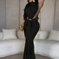 CM.YAYA Women O-neck High Split Ruched Stacked Bodycon Midi Maxi Dress 2024 Evening Party Club Vestidos Sexy Chic Long Dresses