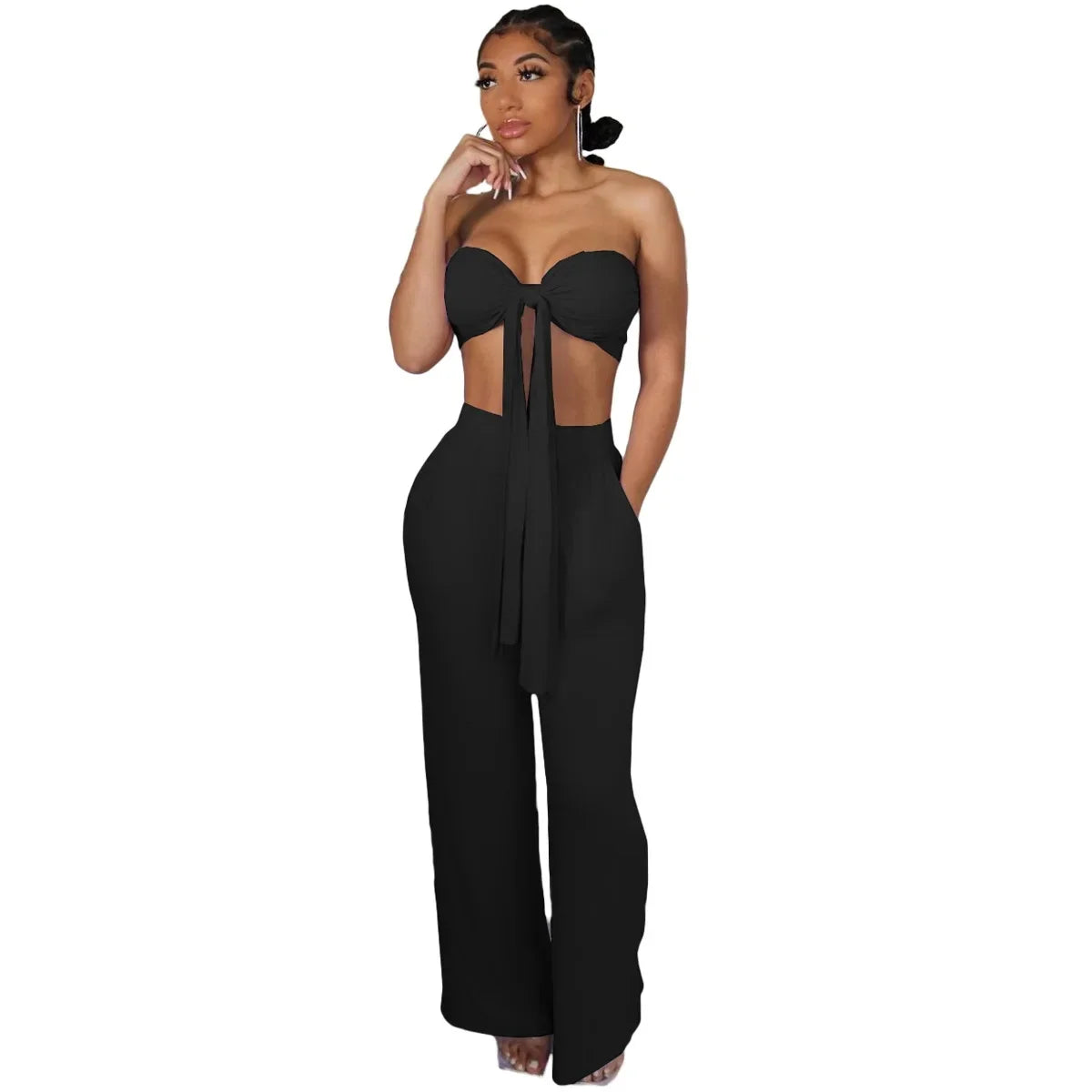 Fashionable Women's Casual Wrap Chest Two-Piece Set Belted Slimming Cross-Border Leisure Polyester Fiber Skirt Ensemble