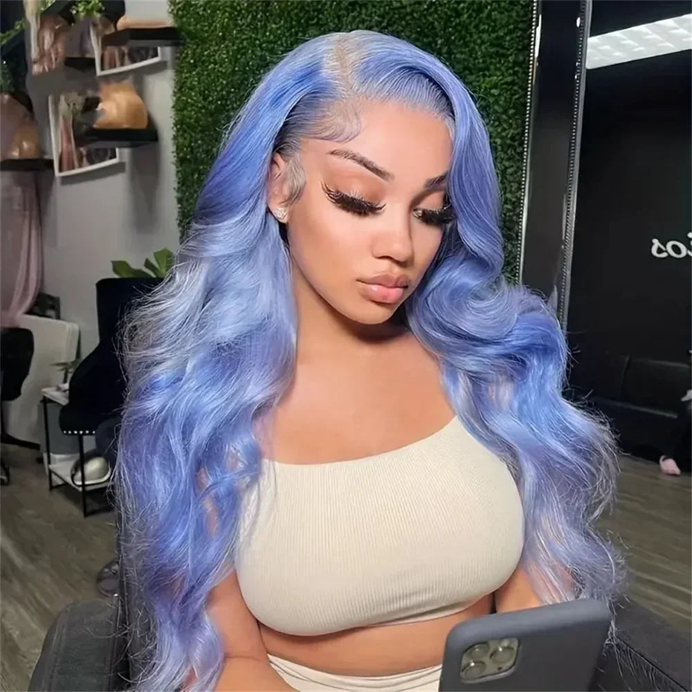 Blue Body Wave Lace Front Human Hair Wigs 13x4 HD Transparent Lace Frontal Wigs For Women Prepucked Lace Wigs Bleach Knots