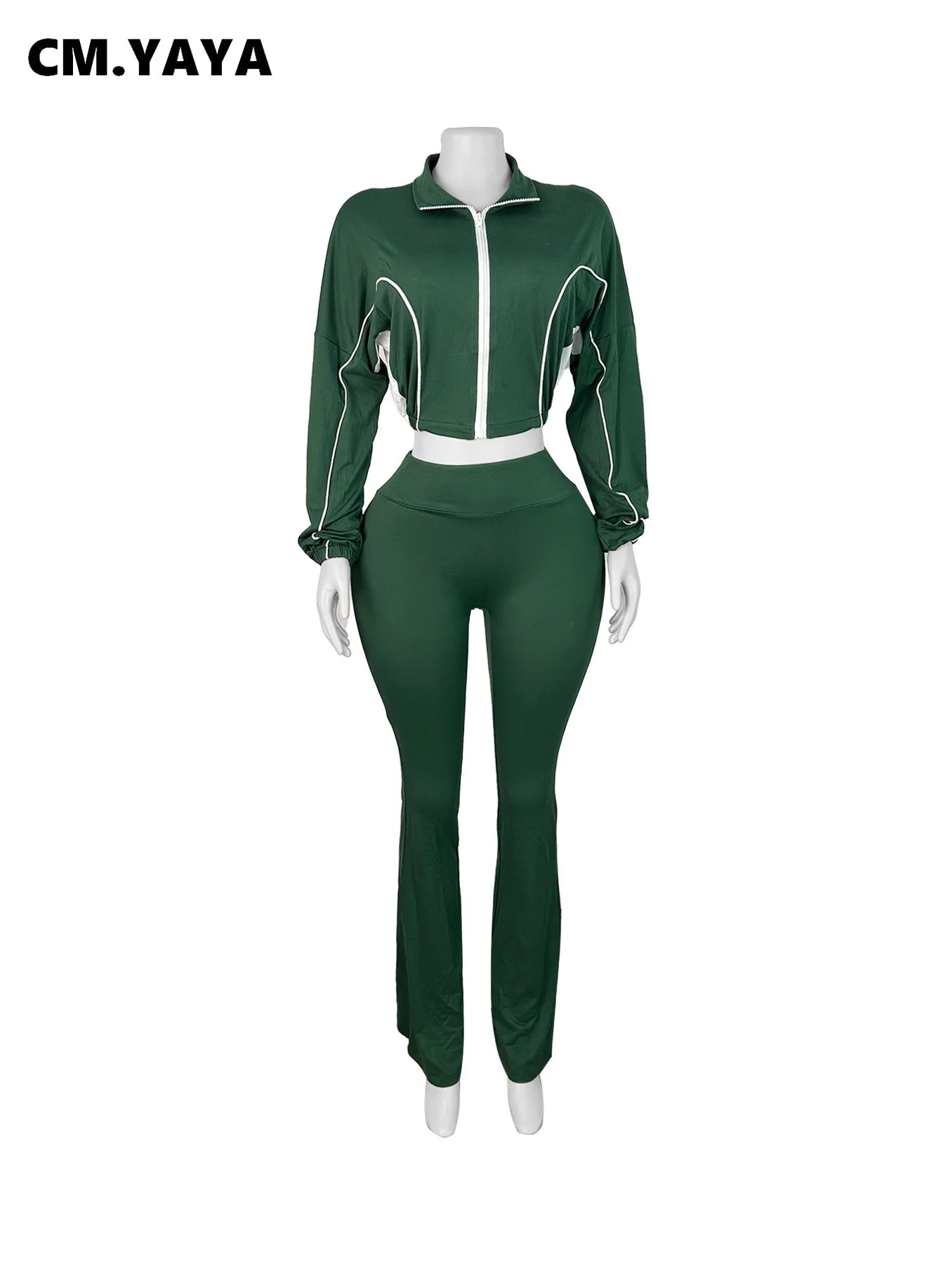 CM.YAYA Active Women's Set Zipper Sweatshirt Jacket and Long Pants Suit 2025 Sporty Fitness Two 2 Piece Sets Outfit Tracksuit