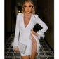 2022 Amazon Europe Winter Women's Dress Hot Sale Mesh Splicing Feather Decoration Slims Smooths Your Silhouette Dress