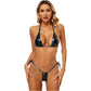 Blue Glossy Bikini Women's Two-Piece Swim Suits Brazilian Swimwear Beach Outfits Halter Bra Top with Side Lace-Up Ruched Briefs
