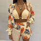 3 Pieces Women Stes 2024 New Sexy Floral Leaf Printed Halter shirt+shorts Three Pieces Sets women's Clothing GHH9068