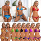 Blue Glossy Bikini Women's Two-Piece Swim Suits Brazilian Swimwear Beach Outfits Halter Bra Top with Side Lace-Up Ruched Briefs