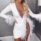 2022 Amazon Europe Winter Women's Dress Hot Sale Mesh Splicing Feather Decoration Slims Smooths Your Silhouette Dress