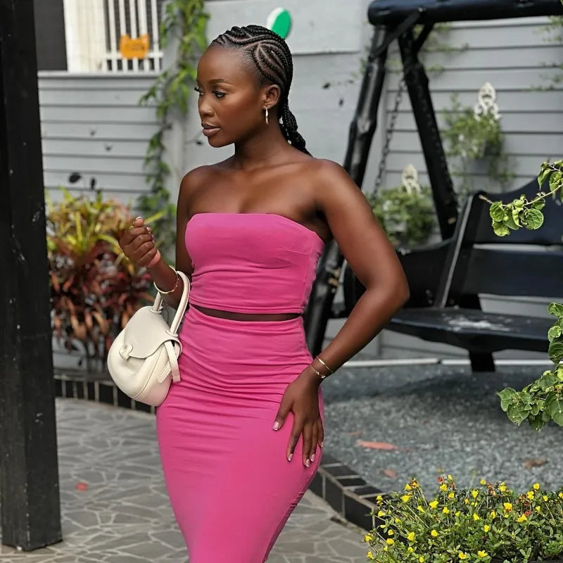 European and American foreign trade 2024 summer new style solid color sleeveless tube top high waist slim long skirt women's sui
