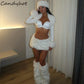 Candyhot Faux Fur Sexy Long Sleeve Cardigan Shawl Top and Mini Skirt Sets Y2K Fashion Spring Prom Party Evening 2 Pieces Set