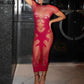 HLJ&GG Sexy Hollow Out Mesh See Though Bodycon Long Dress Women Round Neck Short Sleeve Slim Vestidos Fashion Y2K Clubwear 2025