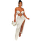 New Chic Gold Ring Bandeau Slit Skirt Two-Piece Set Womens Beautiful Off Shoulder Matching Skirt Set Nightclub Outfits