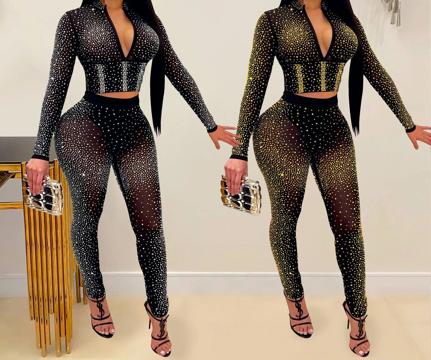 Sexy Two Piece Sets Womens Outifits Streetwear 2023 Autumn Winter Fashion Versatile Solid V-neck Long Sleeve Female Pants Suit