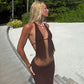 Candyhot Sexy Halter Backless Bandage Hollow Out Tops and Slim Mesh Maxi Skirt Y2K Summer Fashion Evening Women 2 Pieces Set