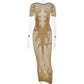 HLJ&GG Sexy Hollow Out Mesh See Though Bodycon Long Dress Women Round Neck Short Sleeve Slim Vestidos Fashion Y2K Clubwear 2025