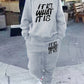 Plus Size Casual Sports Hoodie Two-Piece Set Loose Long Sleeve T Shirt Letter Pants for Women