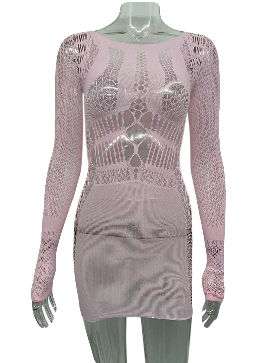 Hollow Out Summer Dresses Casual Women 2022 Fashion Beach Strench See Through Sexy Design Underwear Clubwear Dress