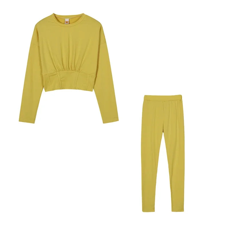 2023  New  AutumnWomen's Pure Color Sports Waist Suit Fashion Casual Two-piece Set
