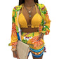 3 Pieces Women Stes 2024 New Sexy Floral Leaf Printed Halter shirt+shorts Three Pieces Sets women's Clothing GHH9068