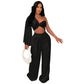 Women's Set Ruched One Shoulder Sleeve Crop Top and Wide Leg Pants Suits Street 2024 Two 2 Piece Set Outfit Tracksuit