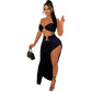 New Chic Gold Ring Bandeau Slit Skirt Two-Piece Set Womens Beautiful Off Shoulder Matching Skirt Set Nightclub Outfits