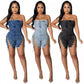 Rompers Women One Piece Elegant Splice Denim Jumpsuits Sexy Slim Fit Strapless Sleeveless Short Pants Sheath Playsuits