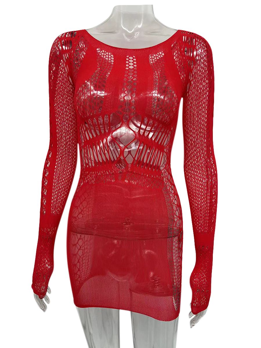 Hollow Out Summer Dresses Casual Women 2022 Fashion Beach Strench See Through Sexy Design Underwear Clubwear Dress