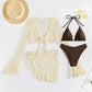 Women's 4 Piece Bikini Halter Neck Triangle Set High Cut Bikini Lettuce Trim Swimsuit Bathing Suit Cover Up Set