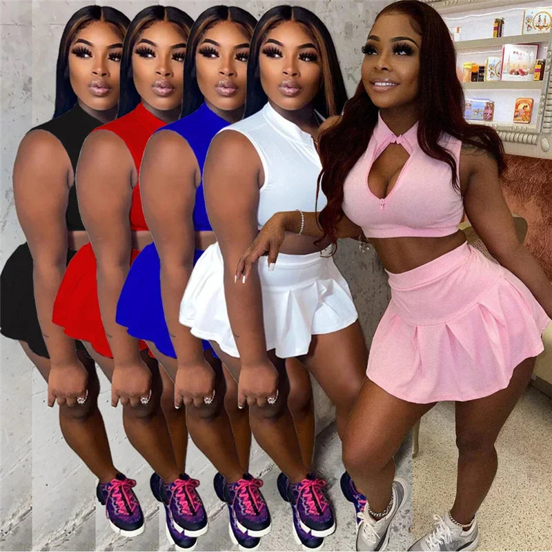 Streetwear Casual Sporty Crop Top and Skirt Sets Two Piece Set for Women Sweat Suit Party Club Outfits Matching Sets Tracksuit