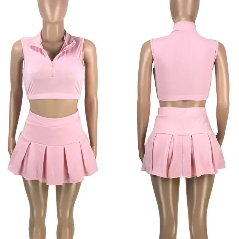 Streetwear Casual Sporty Crop Top and Skirt Sets Two Piece Set for Women Sweat Suit Party Club Outfits Matching Sets Tracksuit