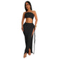 Fashionable Wrap Chest Side Slit Sexy Long Skirt for Women Simple Summer Cross-Border Polyester Fiber Floor-Length Dress