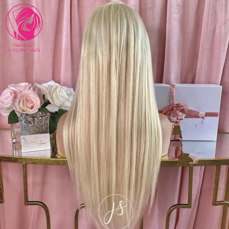 Free Parting Full Lace Wig HD Real Lace Frontal Wigs for Women Icy White Blonde 13x6 Front Top Lace Wigs Sale Pre Plucked 180%