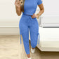 Tight Solid Color Two Piece Set Women Cropped T Shirt Slim Long Pants Leace-up Pocket Ladies Sets 2023 Spring Summer Sportswear
