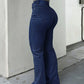 Men Jeans Boot Cut Solid Jean Wide Leg Denim Pant Distressed Washed Full Ankle Length Pockets Zipper Fly High Waist Basics