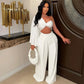 Women's Set Ruched One Shoulder Sleeve Crop Top and Wide Leg Pants Suits Street 2024 Two 2 Piece Set Outfit Tracksuit