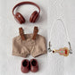 Retro Fashion Doll Set with Brown Striped Shirt and Brown Pants Casual and Versatile Labubu Doll Accessory Outfit