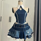 Autumn Y2k Elegant 3 Piece Set Woman Spicy Girls Plaid Bra + White Print Long Sleeve Tops + Red Chic Mini Skirt Korean Fashion