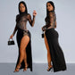 2024 Autumn Women's Hot Diamond Sexy Cutout Long-sleeved Slit Party Dress Birthday Dress for Women Sexy Dress