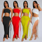 Fashionable Wrap Chest Side Slit Sexy Long Skirt for Women Simple Summer Cross-Border Polyester Fiber Floor-Length Dress