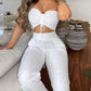 Two Piece Set Women Outfit 2024 Summer Fashion Drawstring Bandeau Sleeveless Crop Top & Casual Shirred High Waist Pants Sets