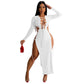 2025 Sexy Women Chest Hollow Out Bandage Long Sleeves Collect Waist Dress Two Side Split Ruffles Lace Up Decor One-Piece Clothes