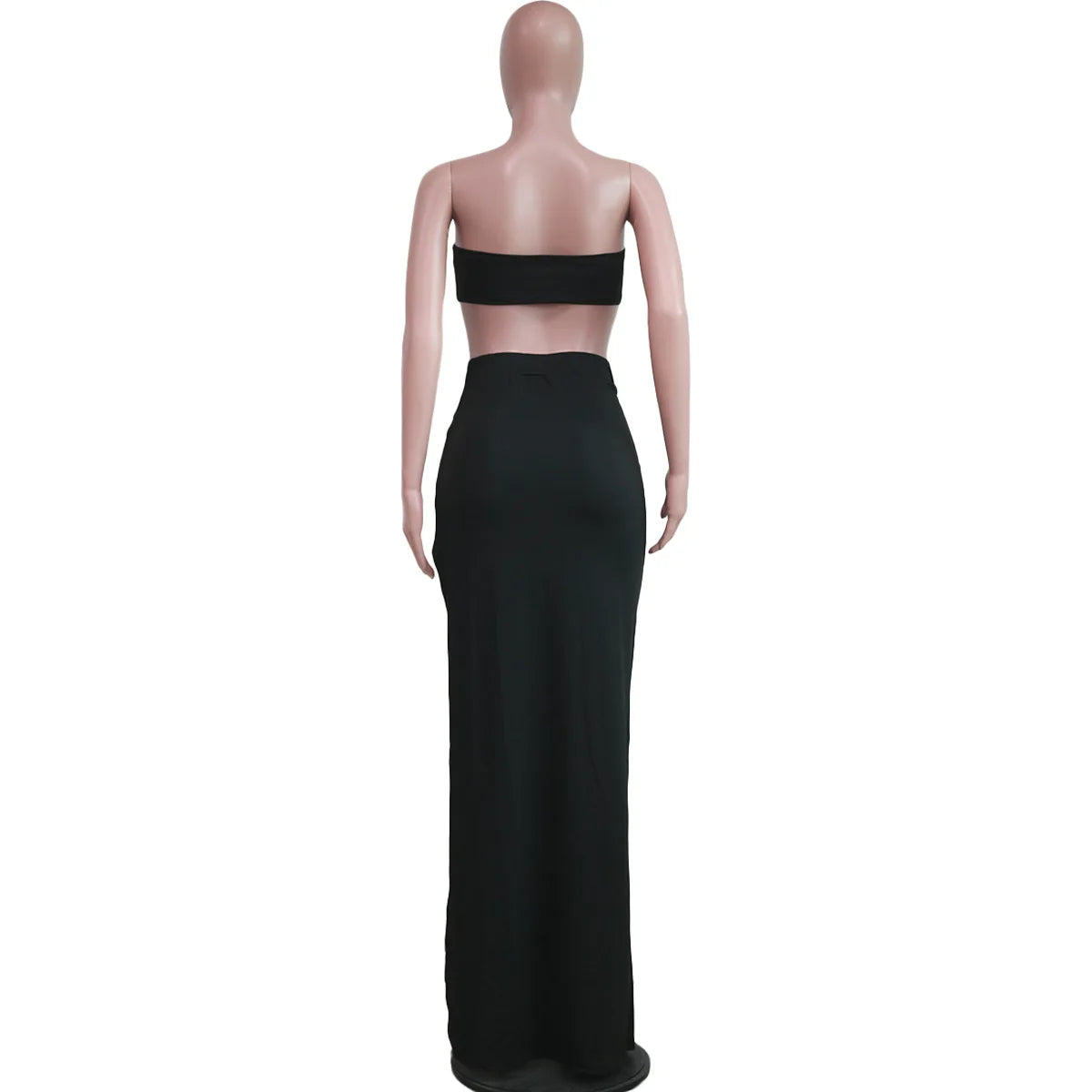New Chic Gold Ring Bandeau Slit Skirt Two-Piece Set Womens Beautiful Off Shoulder Matching Skirt Set Nightclub Outfits