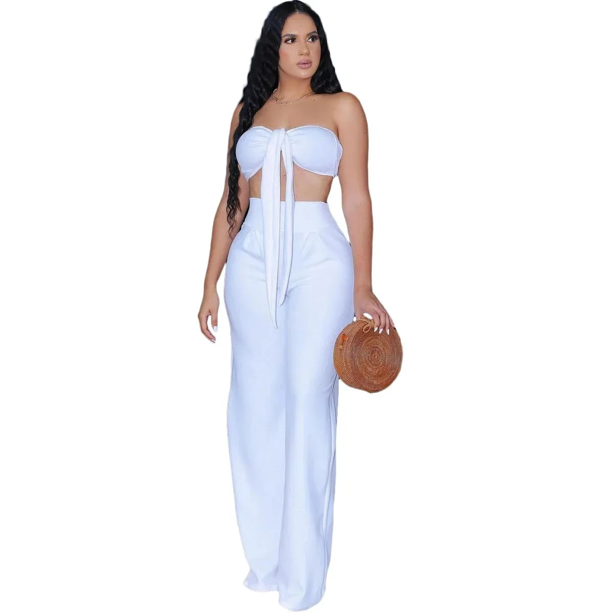 Fashionable Women's Casual Wrap Chest Two-Piece Set Belted Slimming Cross-Border Leisure Polyester Fiber Skirt Ensemble
