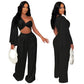 Women's Set Ruched One Shoulder Sleeve Crop Top and Wide Leg Pants Suits Street 2024 Two 2 Piece Set Outfit Tracksuit