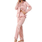 Women Two-piece Pajama Set Classic Design Sleepwear Elegant Women's Silk Pyjama Set with Long Sleeve Button Top Elastic for Home