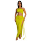 Fashionable Wrap Chest Side Slit Sexy Long Skirt for Women Simple Summer Cross-Border Polyester Fiber Floor-Length Dress