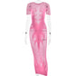 HLJ&GG Sexy Hollow Out Mesh See Though Bodycon Long Dress Women Round Neck Short Sleeve Slim Vestidos Fashion Y2K Clubwear 2025