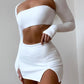 Mozision Sexy Dress Set Women White Square Collar Full Sleeve Crop Top And Mini Skirt Matching Sets Ladies Party Two Piece Set