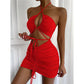 3 Colors Cut Out Halter Pleated Summer Dress Evening Party Bodycon Dress Mini Dress For Women Tight Dress Clubwear Vestidos D282