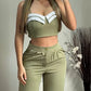 Two-piece Set, Sleeveless Suspenders, Short Contrasting Stripes, Spliced Trousers, Commuter Casual Suit 2025 Fashion Spring