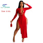 2025 Sexy Women Chest Hollow Out Bandage Long Sleeves Collect Waist Dress Two Side Split Ruffles Lace Up Decor One-Piece Clothes