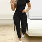 Tight Solid Color Two Piece Set Women Cropped T Shirt Slim Long Pants Leace-up Pocket Ladies Sets 2023 Spring Summer Sportswear