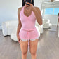 Two Piece Pajama Sets Women Vest Crop Tops Short Set Beach Drawstring Shorts Slim Fit Sleeveless Loungewear Solid Summer